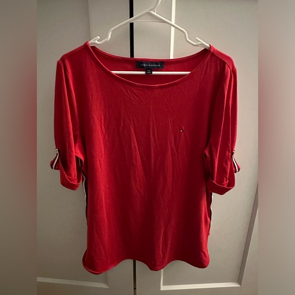 Tommy Hilfiger Red Boat Neck 3/4 Sleeve Pullover Top Blouse Women's Sz L - Picture 2 of 4